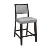 Black Finish Counter Height Chairs 2pc Set Gray Fabric Upholstered Seat and Back Casual Dining Kitchen Furniture