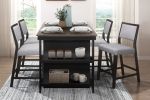 Black Finish Counter Height Chairs 2pc Set Gray Fabric Upholstered Seat and Back Casual Dining Kitchen Furniture