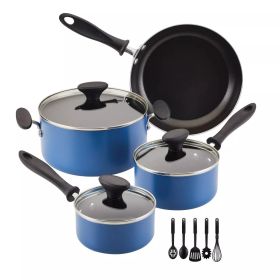 12pc Nonstick Aluminum Cookware Set with Prestige Tools (Color: Blue)