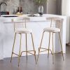 Bar Stool Set of 2, Luxury Velvet High Bar Stool with Metal Legs and Soft Back